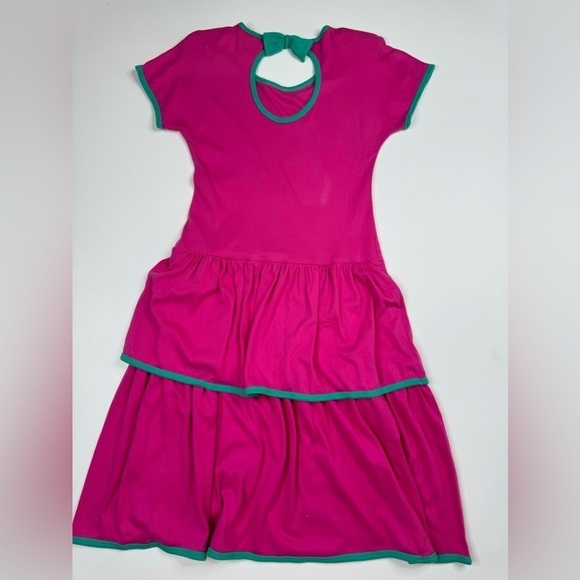 VTG 80’s Lanz Hot Pink Drop Waist Ruffle Jersey Dress - Picture 3 of 9